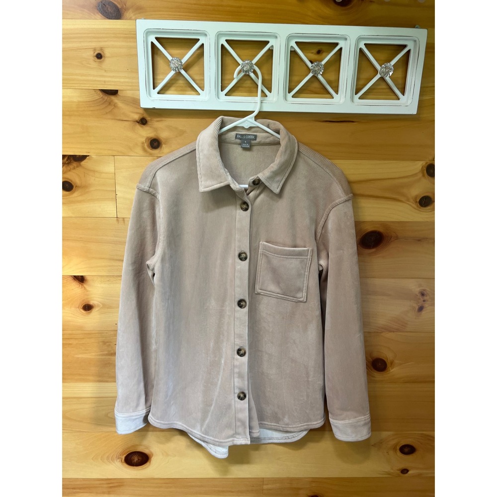 Falls Creek Womens Corduroy Button Down Shirt Beige Tan Size S Pocket Shacket